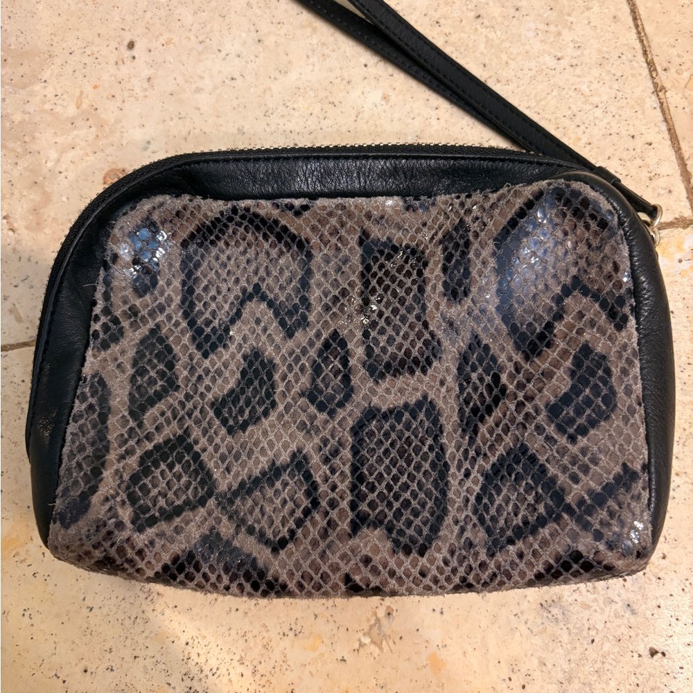 Cole Haan Snake Print Clutch in Black and Gray